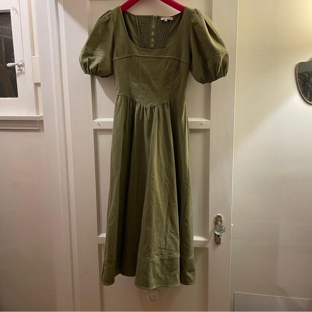 Burnt Olive Anthropologie Moon River Puffy Sleeve Dress - Sz S - NWT